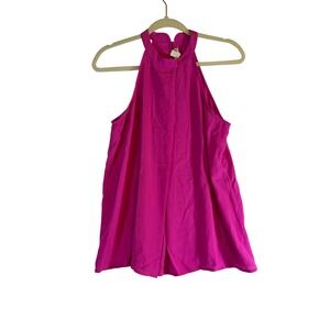 Le Kate Neon Pink Halter Neck Sleeveless Pleated Top Blouse Medium T10365T
